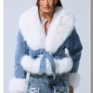 LAINEY FUR TRIM DENIM MOTO - XL